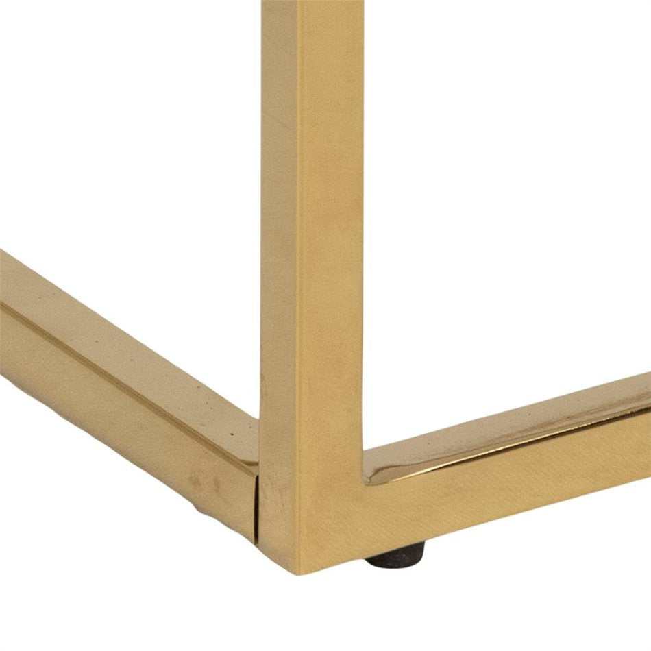 Bedside table Alis, top glass, white marble look/gold legs, H50.5x45x40cm