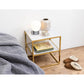 Bedside table Alis, top glass, white marble look/gold legs, H50.5x45x40cm
