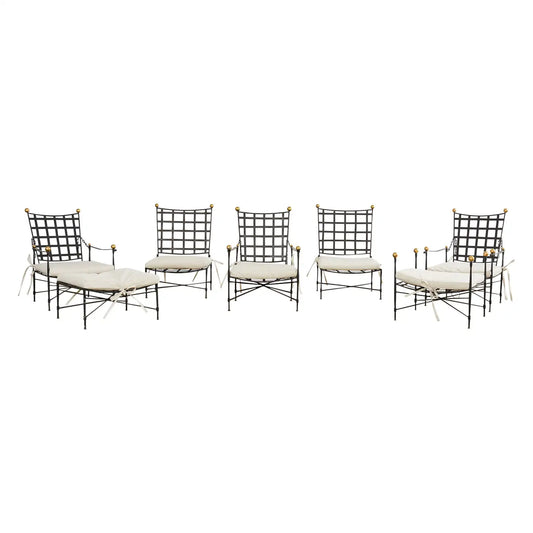 Set of Seven Salterini Garden Lounge Chairs and Ottomans