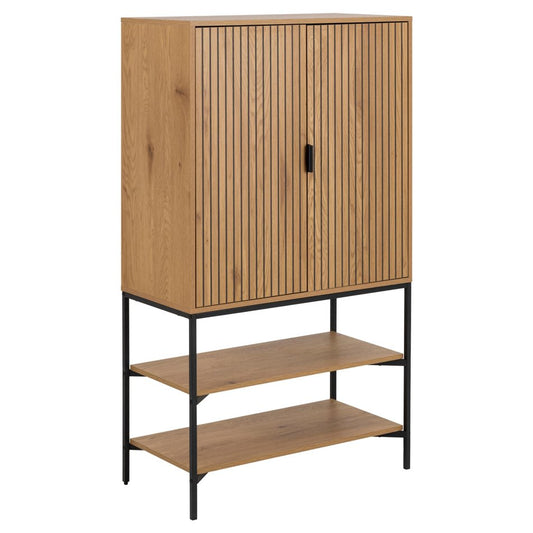 Cabinet Ajai, oak MDF/melamine/black frame, H140x80x40cm