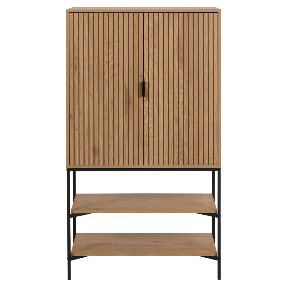 Cabinet Ajai, oak MDF/melamine/black frame, H140x80x40cm