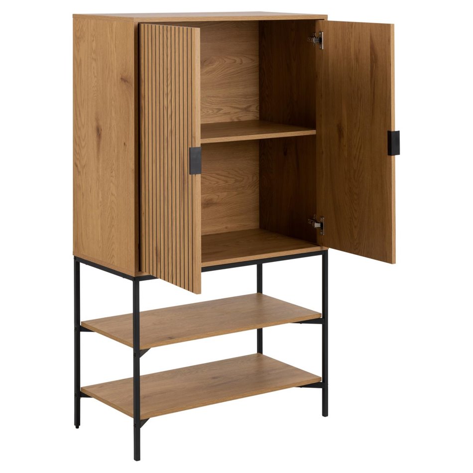Cabinet Ajai, oak MDF/melamine/black frame, H140x80x40cm