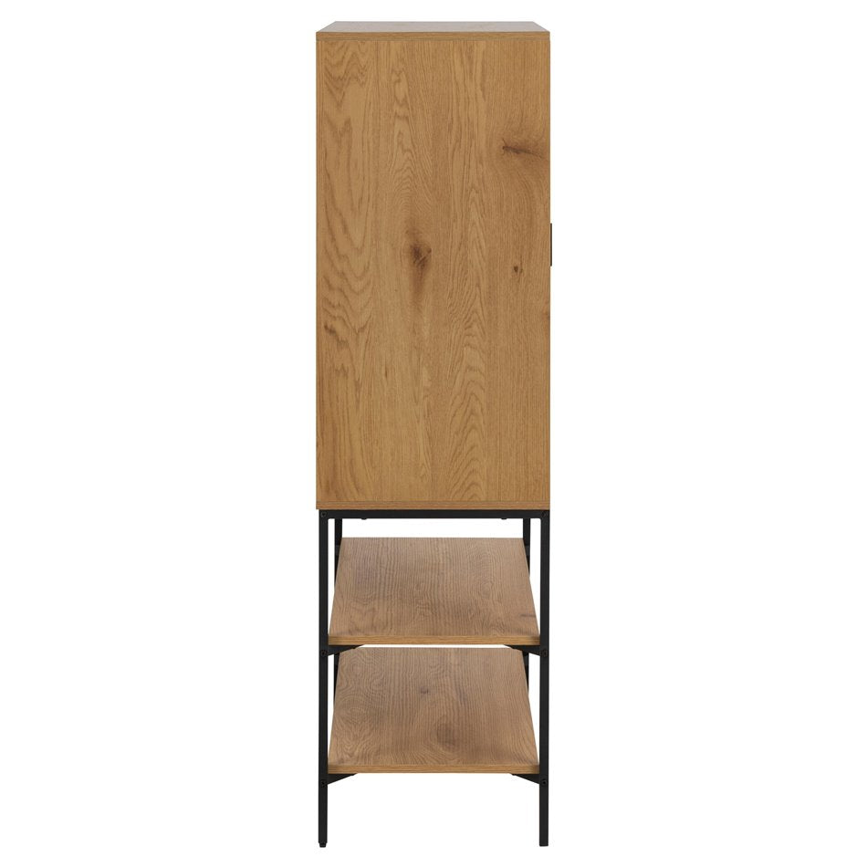 Cabinet Ajai, oak MDF/melamine/black frame, H140x80x40cm