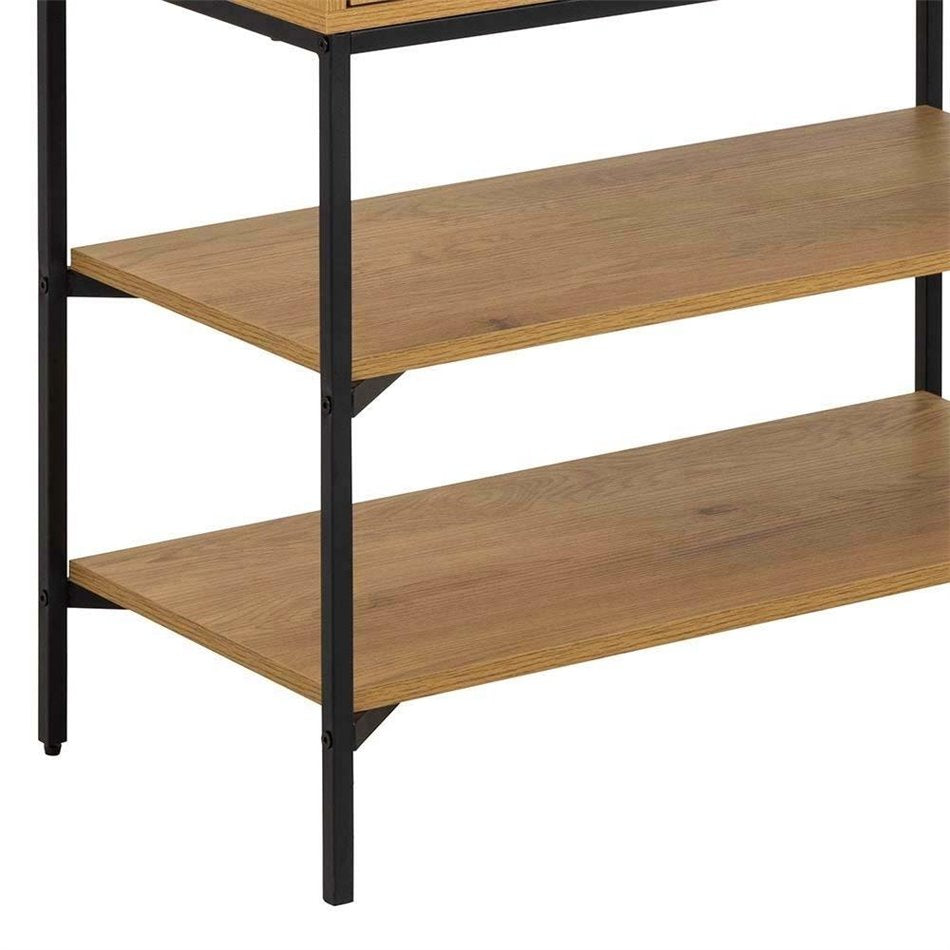 Cabinet Ajai, oak MDF/melamine/black frame, H140x80x40cm