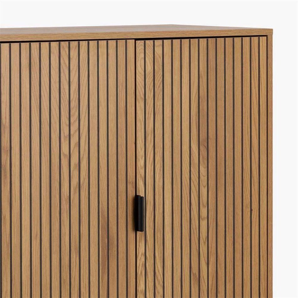 Cabinet Ajai, oak MDF/melamine/black frame, H140x80x40cm
