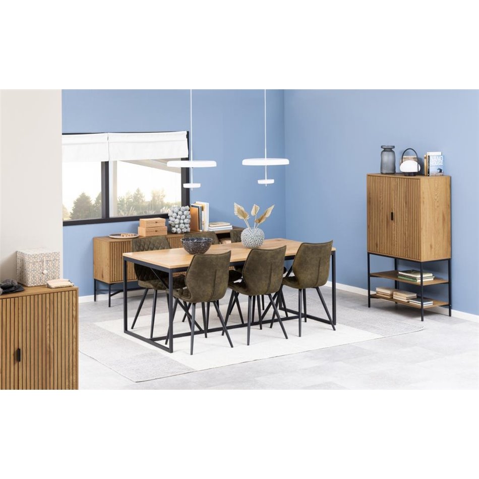 Cabinet Ajai, oak MDF/melamine/black frame, H140x80x40cm