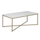 Rectangular Coffee Table – White Artificial Marble with Brass Legs