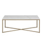 Rectangular Coffee Table – White Artificial Marble with Brass Legs