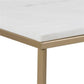 Rectangular Coffee Table – White Artificial Marble with Brass Legs