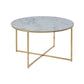 Alis Coffee Table, Glass Top White Marble Look/Gold Legs, 80×80×45 cm