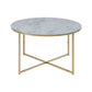 Alis Coffee Table, Glass Top White Marble Look/Gold Legs, 80×80×45 cm