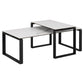 Coffee Table Set – White Glass Top with Black Metal Frame (Set of 2)