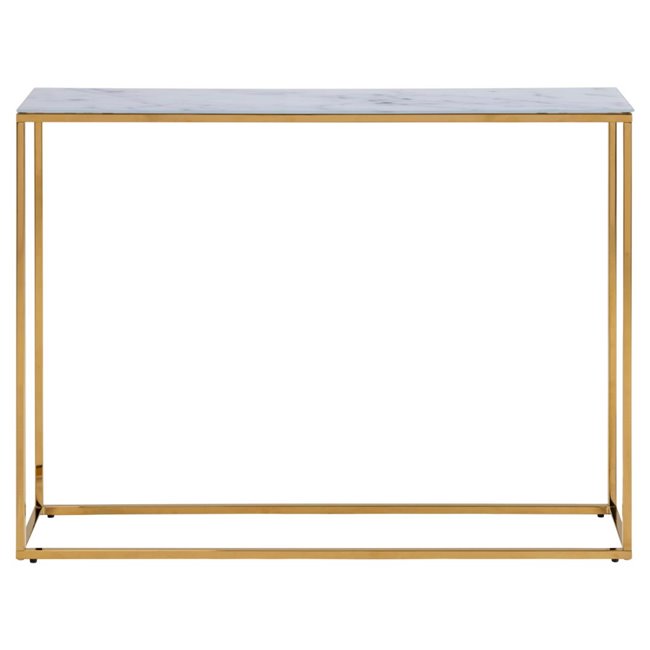 Alis Console Table – White Marble Look Glass Top with Gold Metal Legs