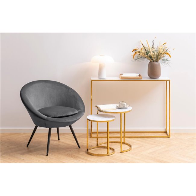 Alis Console Table – White Marble Look Glass Top with Gold Metal Legs