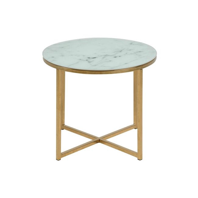 Aisma Side Table – White Marble Glass Top with Gold Metal Legs