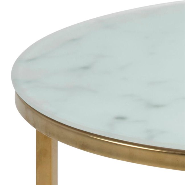 Aisma Side Table – White Marble Glass Top with Gold Metal Legs