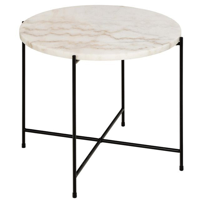 Avila Side Table – White Artificial Marble Top with Black Metal Legs
