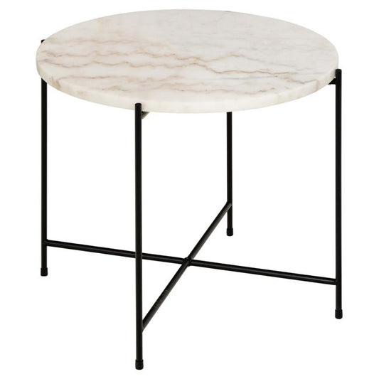 Avila Side Table – White Artificial Marble Top with Black Metal Legs