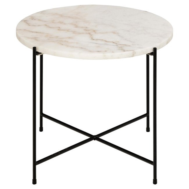 Avila Side Table – White Artificial Marble Top with Black Metal Legs