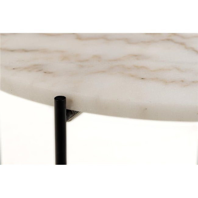 Avila Side Table – White Artificial Marble Top with Black Metal Legs