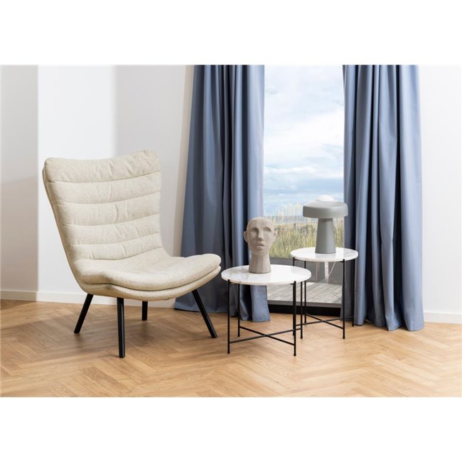 Avila Side Table – White Artificial Marble Top with Black Metal Legs