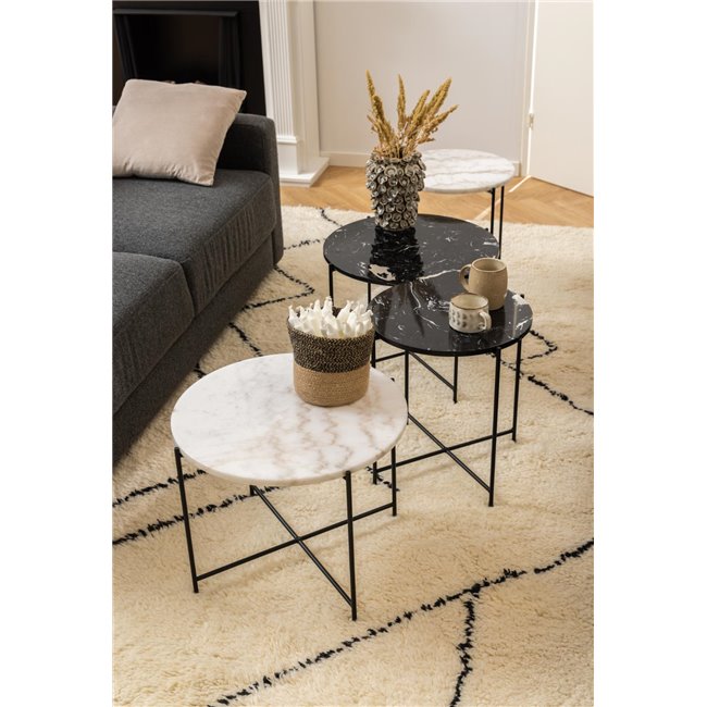 Avila Side Table – White Artificial Marble Top with Black Metal Legs