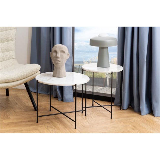 Avila Side Table – White Artificial Marble Top with Black Metal Legs
