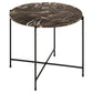 Avila Side Table – Brown Artificial Marble Top with Black Metal Legs