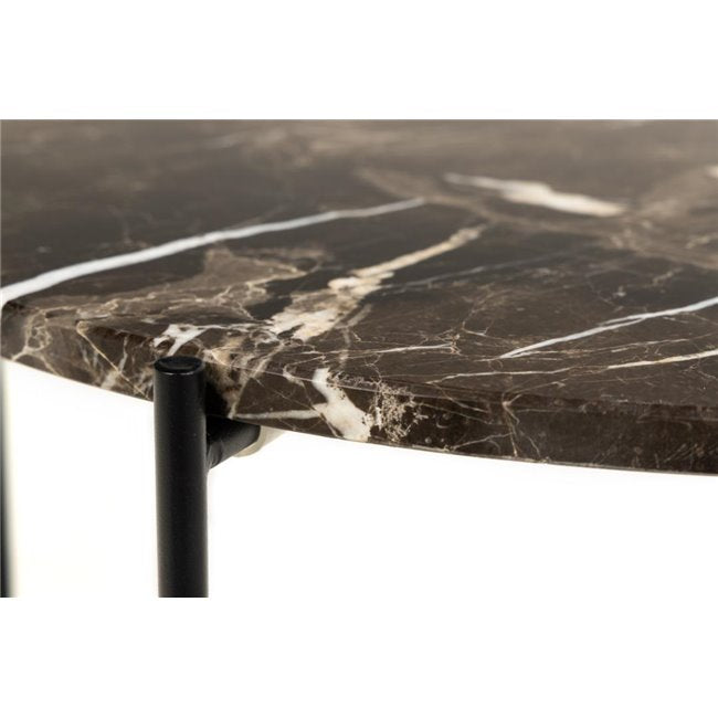 Avila Side Table – Brown Artificial Marble Top with Black Metal Legs