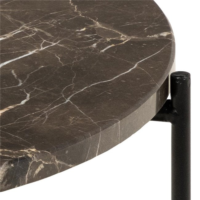 Avila Side Table – Brown Artificial Marble Top with Black Metal Legs