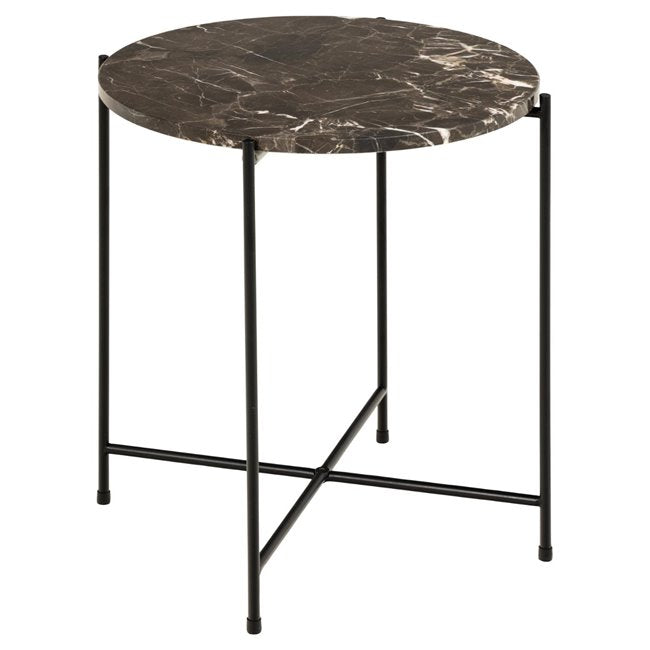 Avila Side Table – Brown Artificial Marble Tops with Black Metal Legs