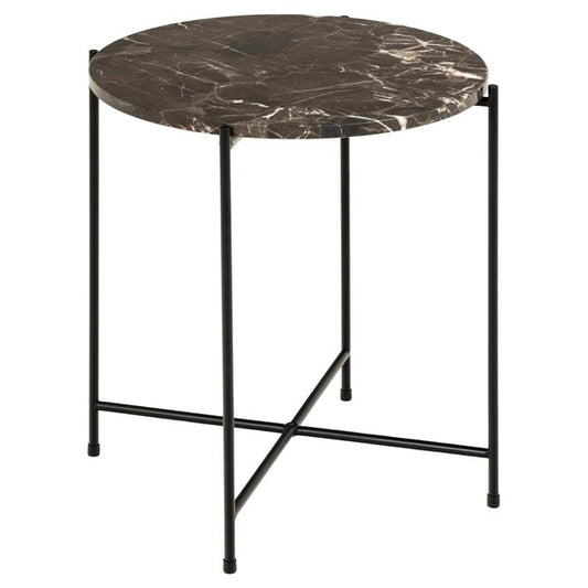 Avila Side Table – Brown Artificial Marble Tops with Black Metal Legs