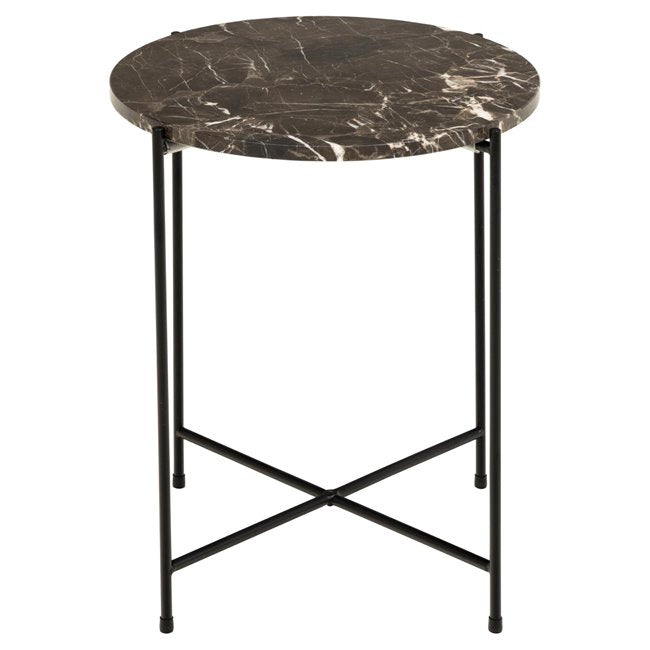 Avila Side Table – Brown Artificial Marble Tops with Black Metal Legs