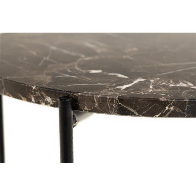 Avila Side Table – Brown Artificial Marble Tops with Black Metal Legs
