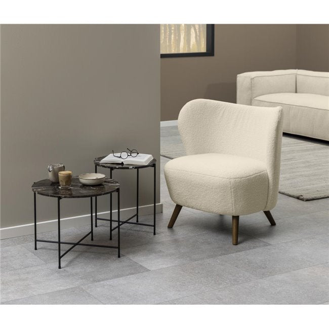 Avila Side Table – Brown Artificial Marble Tops with Black Metal Legs