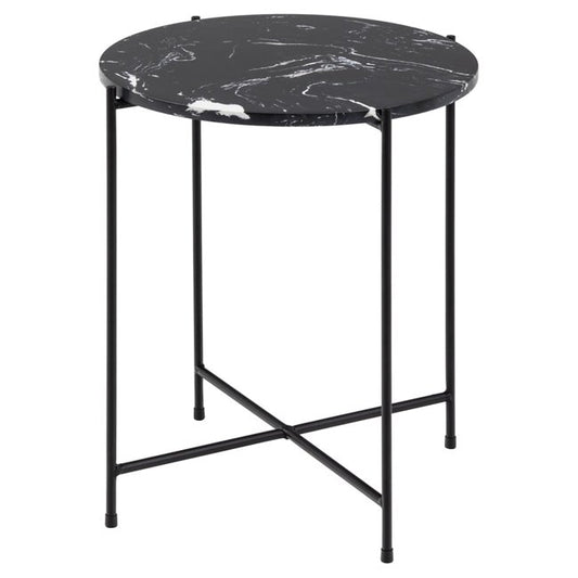 Avila Side Table – Black Artificial Marble Top with Metal Legs