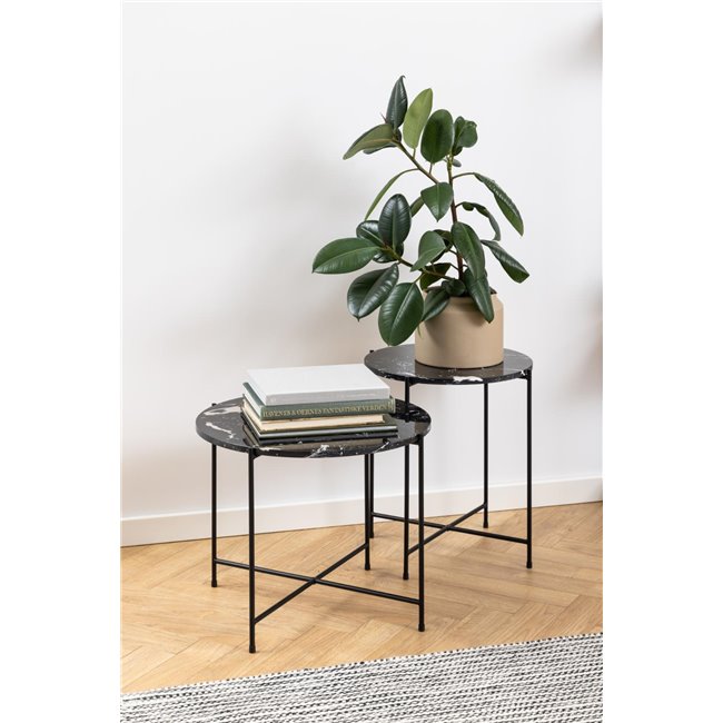Avila Side Table – Black Artificial Marble Top with Metal Legs