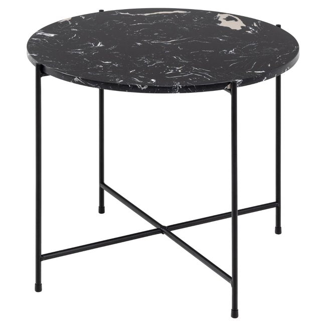 Avila Side Table – Black Artificial Marble Top with Metal Base