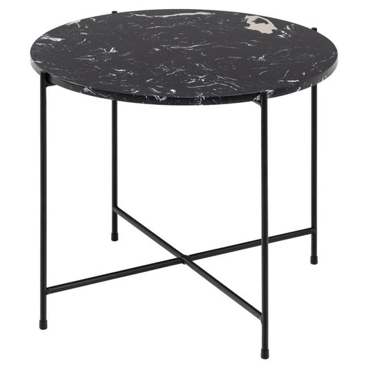 Avila Side Table – Black Artificial Marble Top with Metal Base
