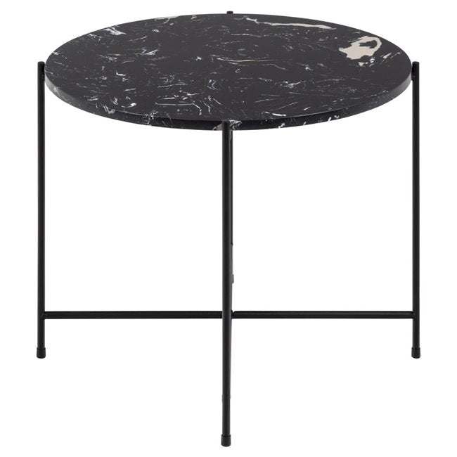 Avila Side Table – Black Artificial Marble Top with Metal Base