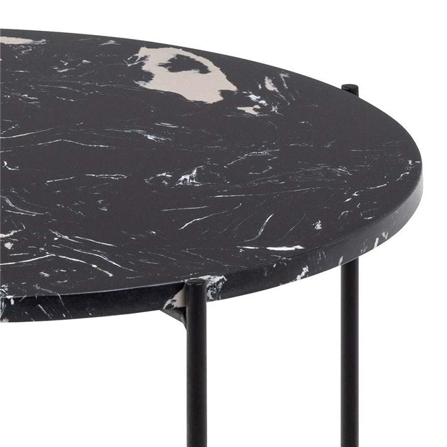 Avila Side Table – Black Artificial Marble Top with Metal Base