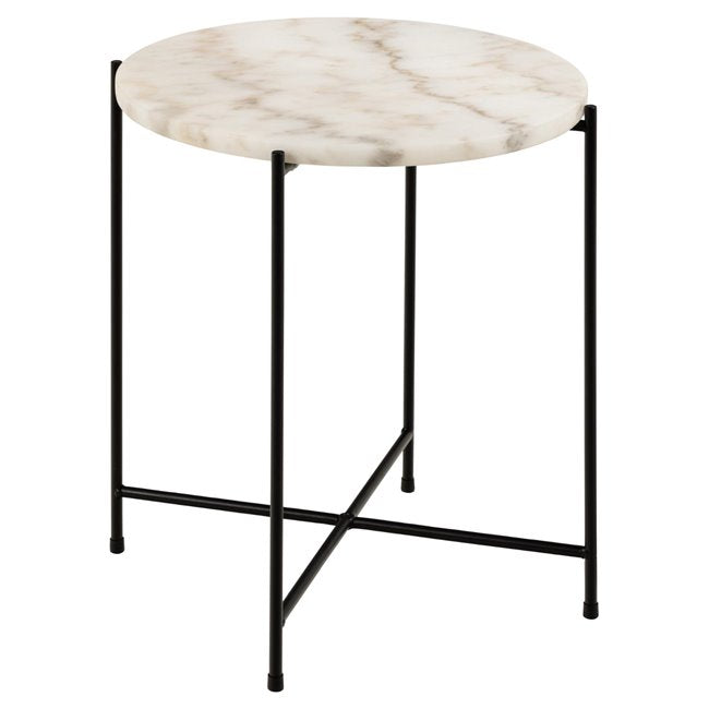 Avila Side Table – White Artificial Marble Top with Black Metal Legs