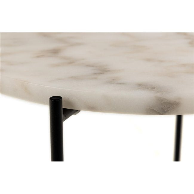 Avila Side Table – White Artificial Marble Top with Black Metal Legs
