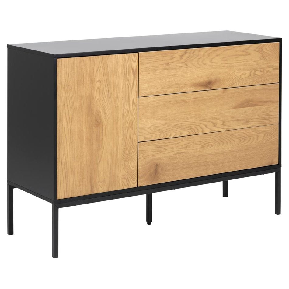 Chest of drawers Aford, MDF, black/natural, H82x120x40cm