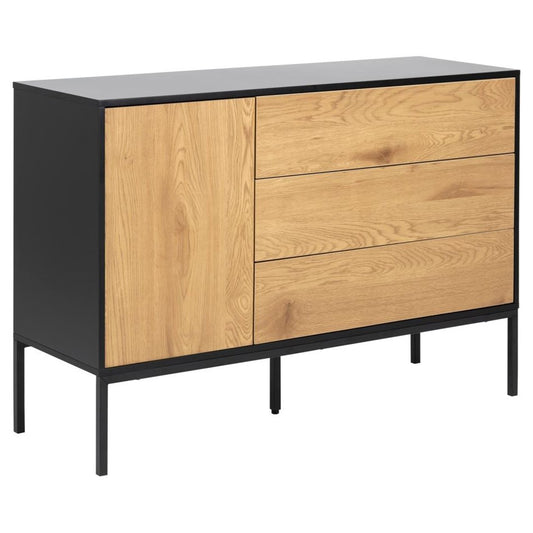 Chest of drawers Aford, MDF, black/natural, H82x120x40cm