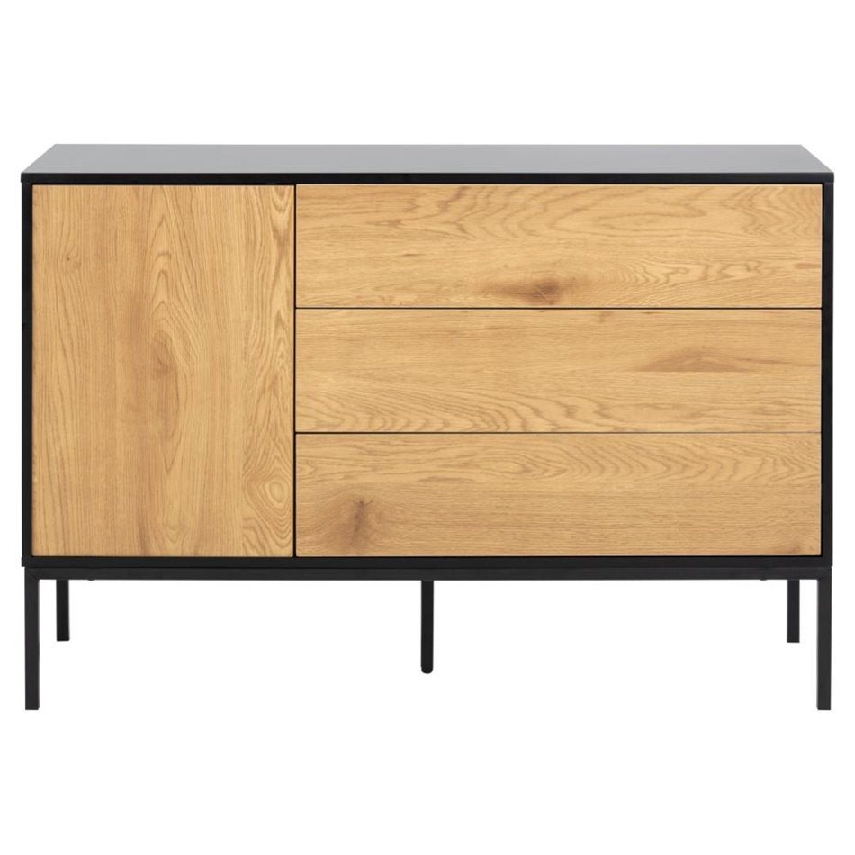 Chest of drawers Aford, MDF, black/natural, H82x120x40cm