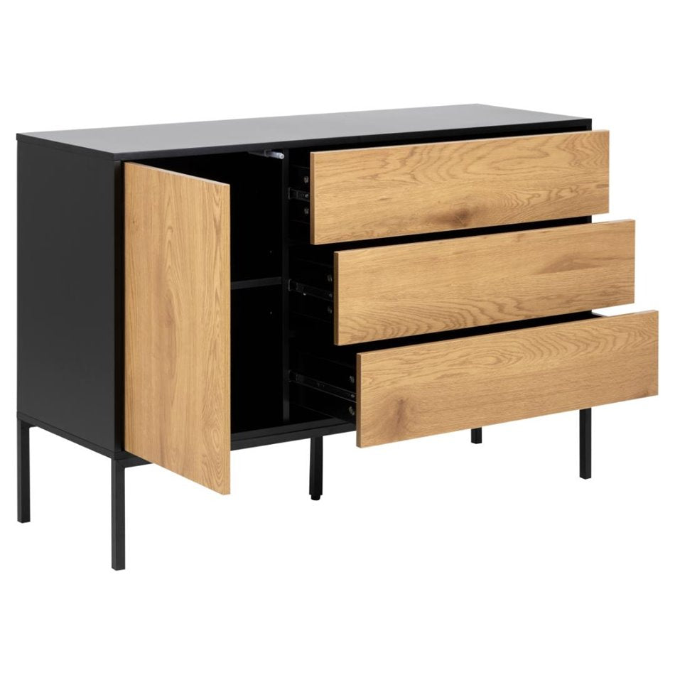 Chest of drawers Aford, MDF, black/natural, H82x120x40cm