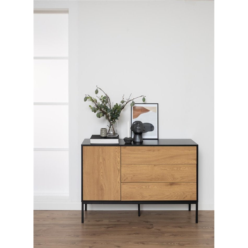 Chest of drawers Aford, MDF, black/natural, H82x120x40cm