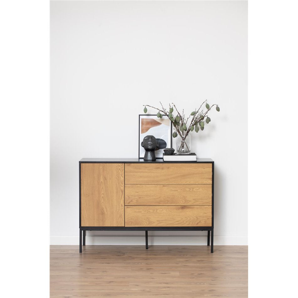 Chest of drawers Aford, MDF, black/natural, H82x120x40cm