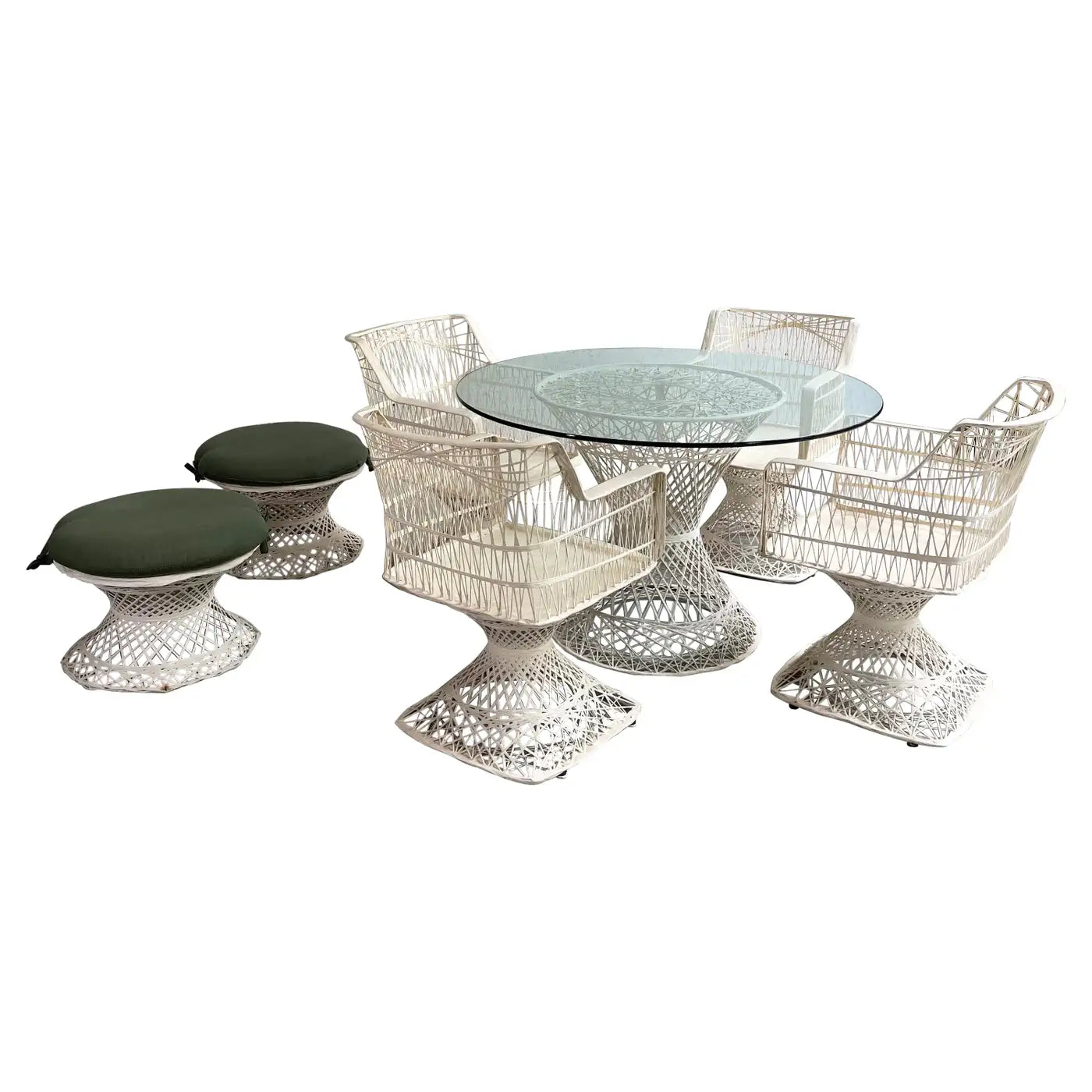 Woven Fiberglass Patio Dining Set with Ottomans